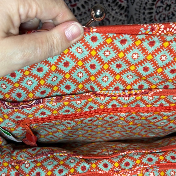 Vera Bradley Sienna Framed Handbag Kisslock Satchel Shoulder Bag Orange Red EUC - Picture 8 of 12